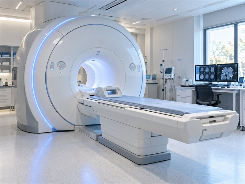 MRI scanner and diagnostic equipment in a modern medical imaging room