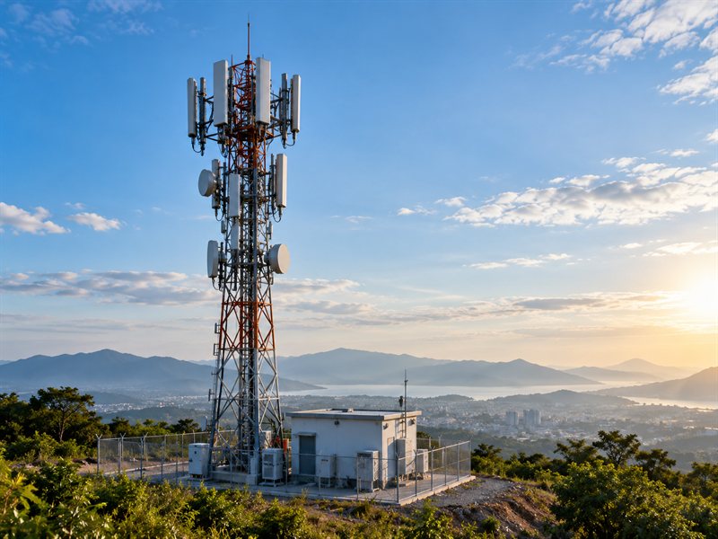 Cellular communications tower with telecom panel antennas